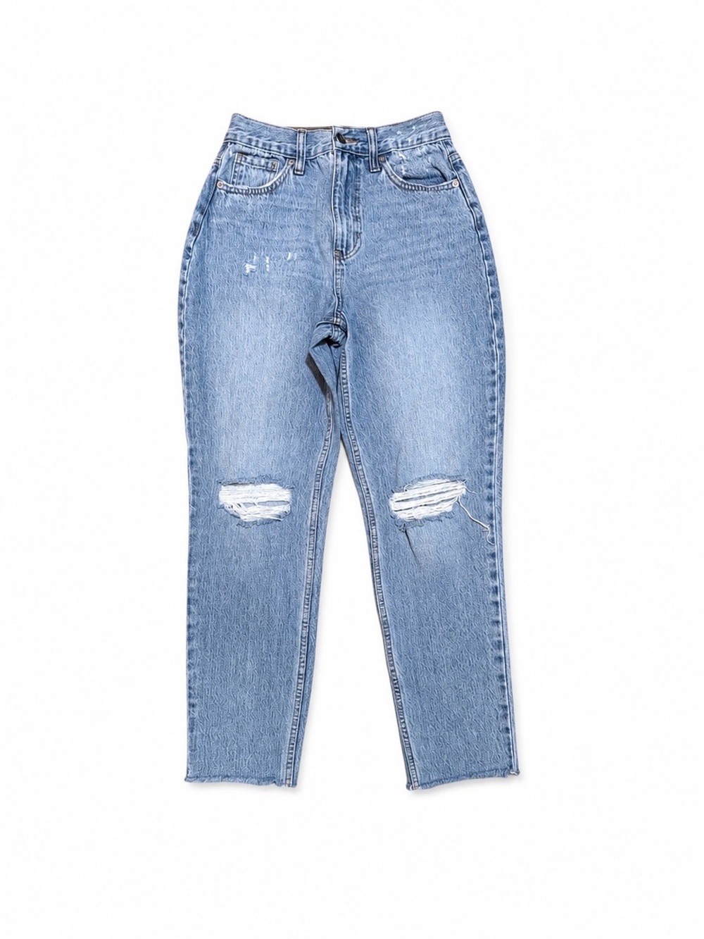 Fashion Nova Size 3 High Rise Distressed Straight Leg Jeans Light Wash Raw Hem